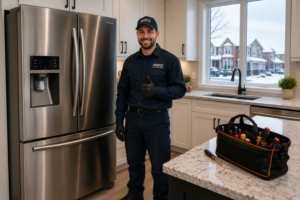 Refrigerator repair technician providing service in Ottawa home