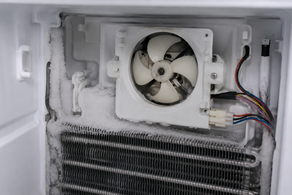 Samsung refrigerator evaporator fan motor failure causing poor airflow and cooling problems