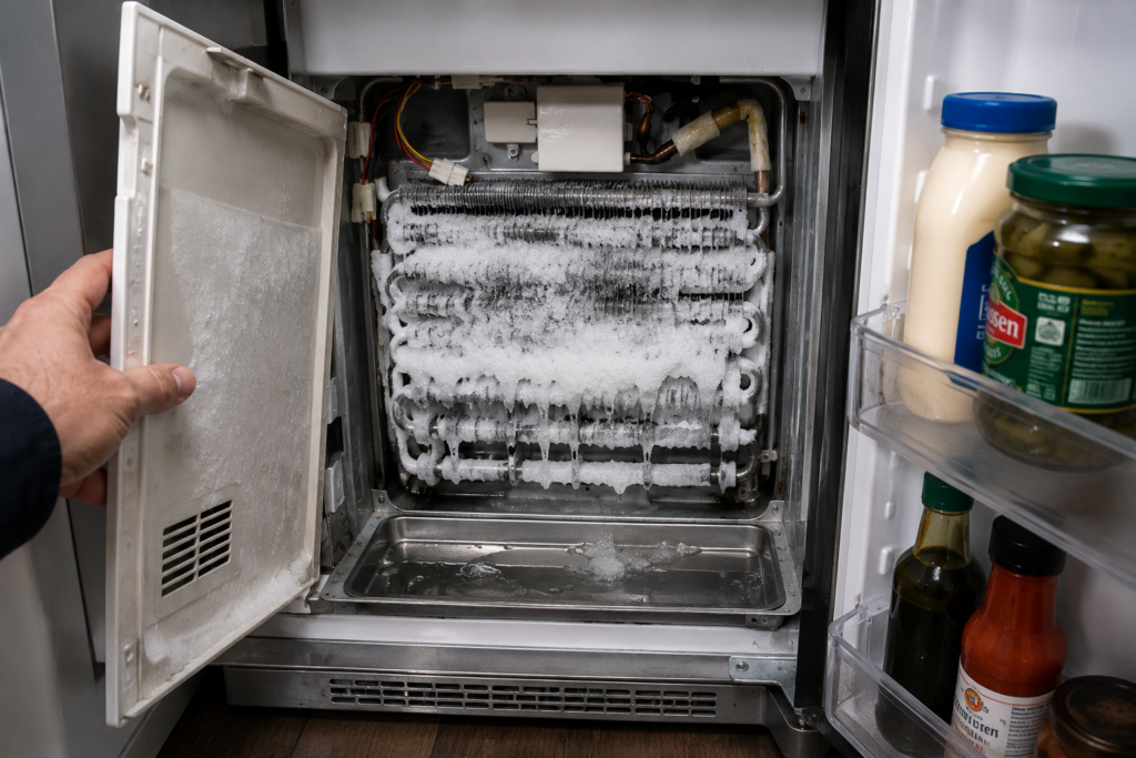 Samsung refrigerator frost buildup inside freezer caused by defrost system failure